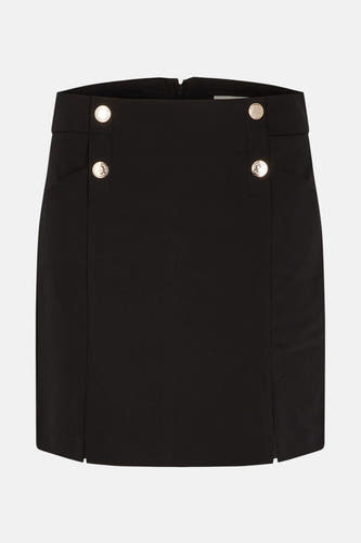 Jupe noire courte de Morgan De Toi avec des boutons dorés à l'avant.