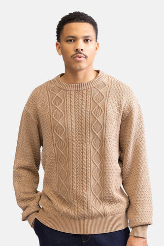 Gilet beige avec col rond de REDEFINED REBEL, avec un motif côtelé sur la partie avant et des détails côtelés.