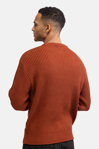 Gilet rond de cou h orange RE RE REBEL, avec avec texture côlée et longs manches.