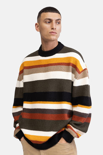 Sweat-shirt multicolore à col rond de REDEFINED REBEL, avec des rayures horizontales et un short capuche.