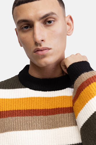 Sweat-shirt multicolore à col rond de REDEFINED REBEL, avec des rayures horizontales dans diverses teintes.