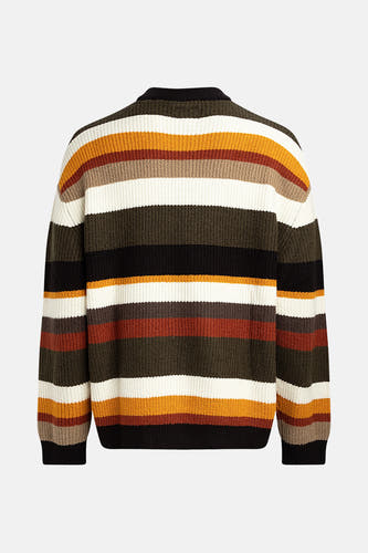 Sweat-shirt multicolore à col rond de REDEFINED REBEL, avec des rayures horizontales dans diverses couleurs et une texture tricotée.