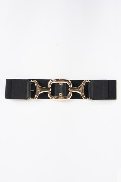 Ceinture noire de Morgan De Toi, avec détail de boucle dorée et fermeture à bouton pression.