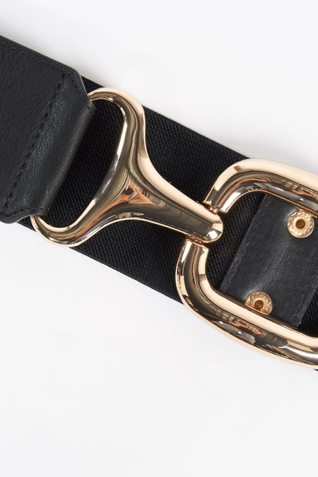 Ceinture noire de Morgan De Toi avec une boucle dorée et une bande élastique.