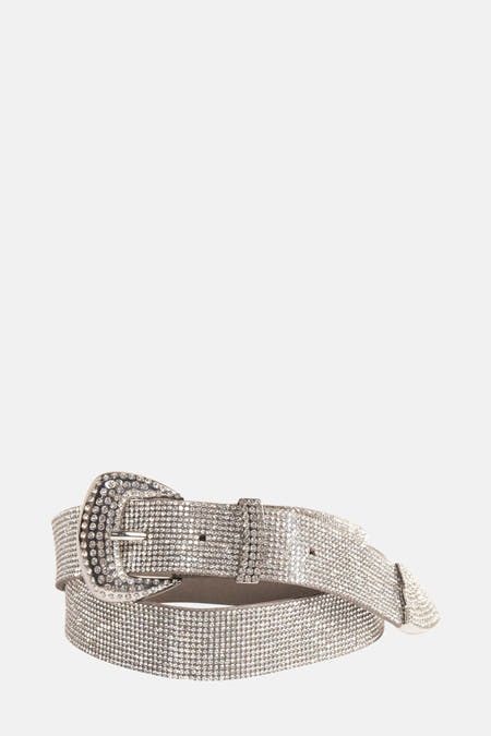 Bandeau argenté de Morgan De Toi avec strass et une boucle argentée.