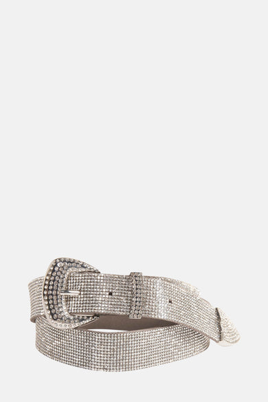 Bandeau argenté de Morgan De Toi avec strass et une boucle argentée.