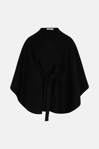 Zwarte poncho van Morgan De Toi met wrapdetail en strik, gladde stof, front view