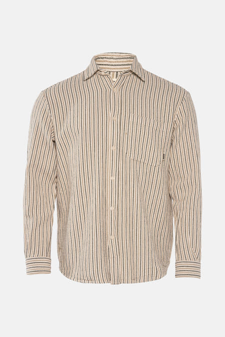 Chemise beige à longues manches de WOODBIRD, rayée avec une poche po.