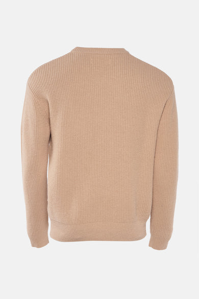 Gilet beige avec col rond de WOODBIRD, à longues manches et détails côtelés.