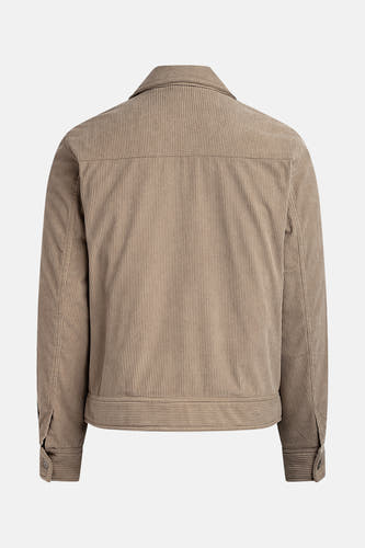 Manteau court beige de REDEFINED REBEL, texture en velours côtelé, avec des manches longues et un col, dos.