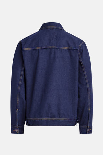 Veste en jeans bleu marine de REDEFINED REBEL, vue arrière, avec des boutons dans une couleur contrastante.