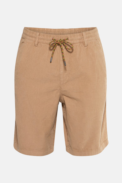 Short en cotonnade beige de REDEFINED REBEL, avec une corde décorative jaune, rouge et noire.