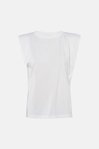 Witte mouwloze T-shirt van Terra di Siena, ronde hals, lichte textuur, front view