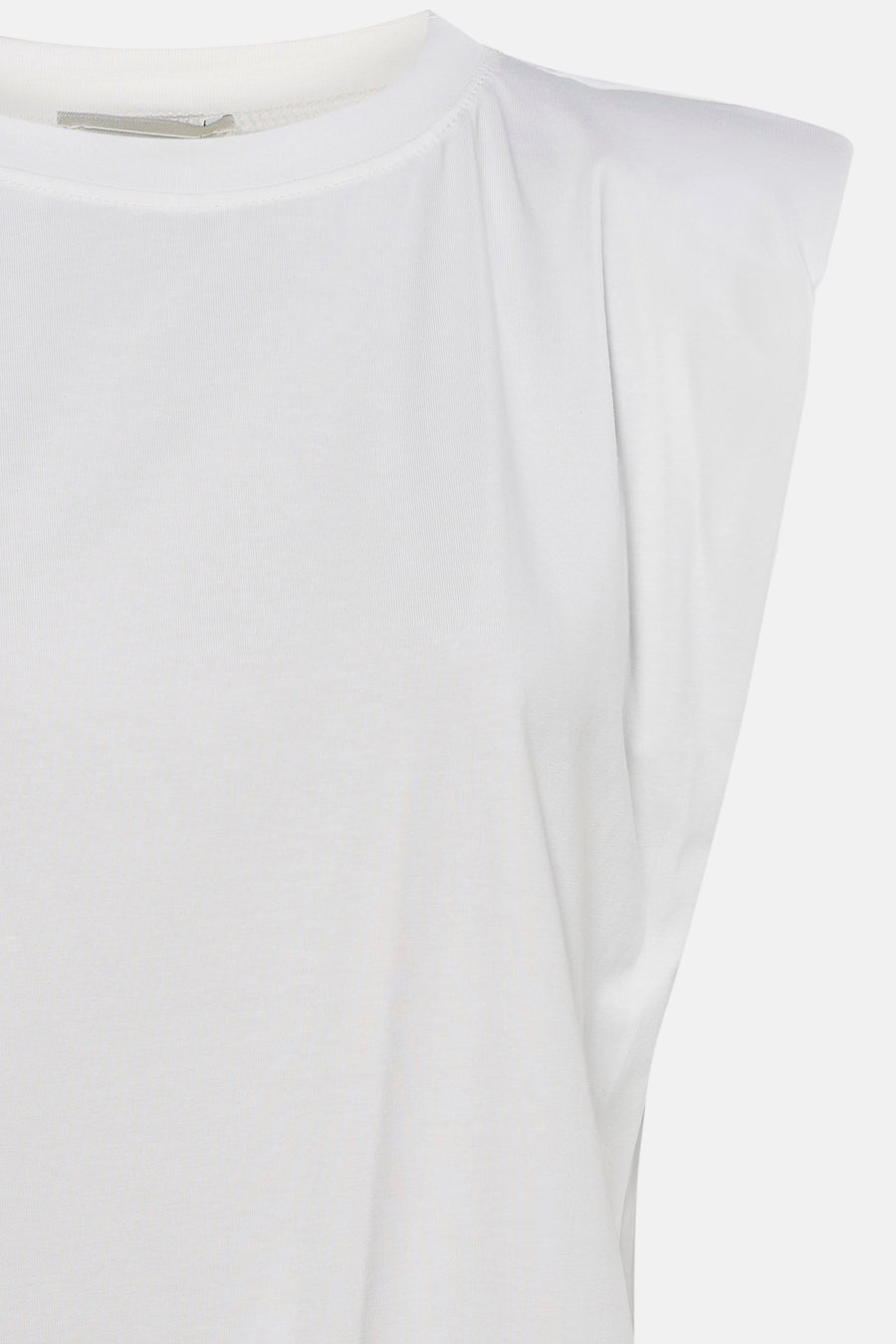 Witte korte mouwen t-shirt van Terra di Siena, close-up van bovenkant met ronde hals en fijne stofstructuur