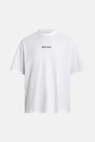 T-shirt blanc, ample de REDEFINED REBEL avec imprimé 'HOUSE RULES' sur la poitrine.