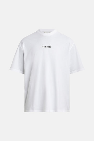 T-shirt blanc, ample de REDEFINED REBEL avec imprimé 'HOUSE RULES' sur la poitrine.