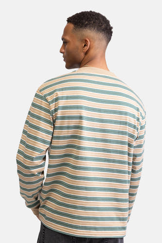 T-shirt à manches longues multicolore de REDEFINED REBEL, rayé beige, vert et blanc, avec un col rond.
