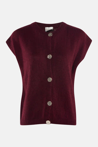 Gilet de Bordeaux de Terra di Siena, avec des manches courtes et une texture fine tricotée.