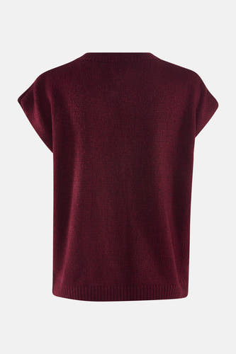 Bordeaux cardigan van Terra di Siena, met korte mouwen en een fijn gebreide textuur.
