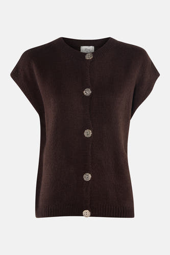 Veste brune de Terra di Siena, texture tissée et design sans manches.