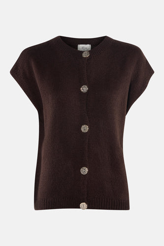 Veste brune de Terra di Siena, texture tissée et design sans manches.