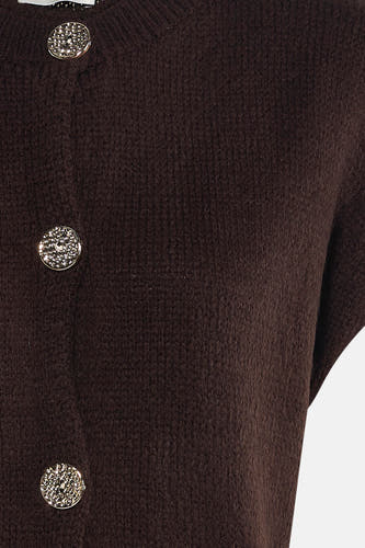 Veste brune de Terra di Siena avec des boutons décoratifs et une texture finement tissée.