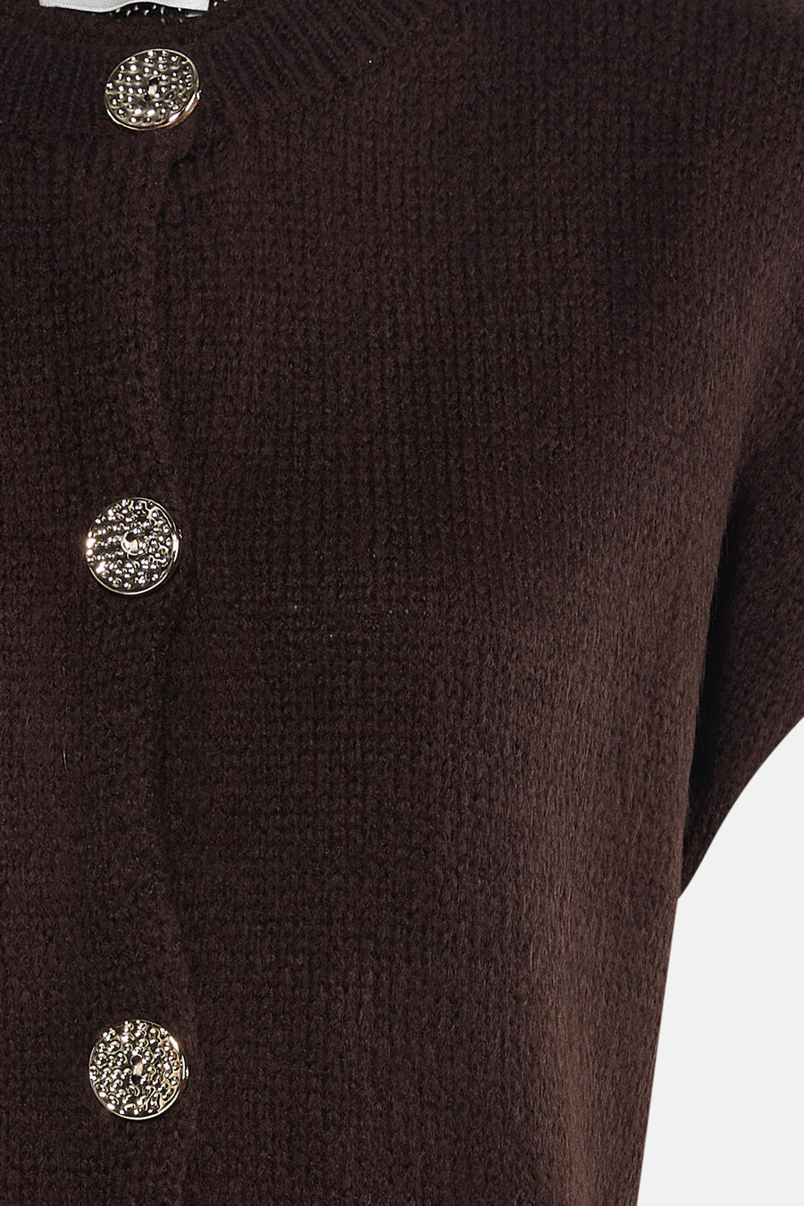 Veste brune de Terra di Siena avec des boutons décoratifs et une texture finement tissée.