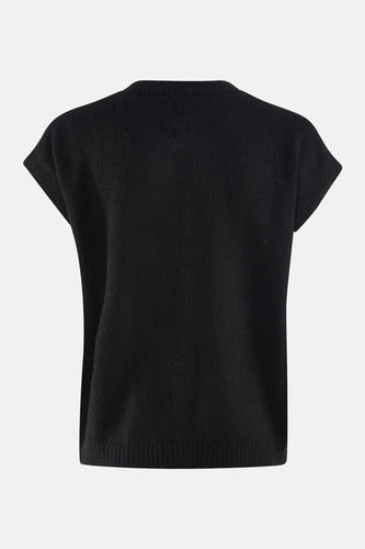 Zwart vest van Terra di Siena, met korte mouwen en een fijne gebreide textuur.
