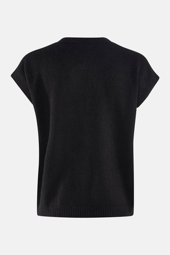 Zwart vest van Terra di Siena, met korte mouwen en een fijne gebreide textuur.
