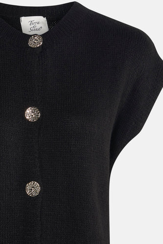 Cardigan noir de Terra di Siena avec des boutons argentés.