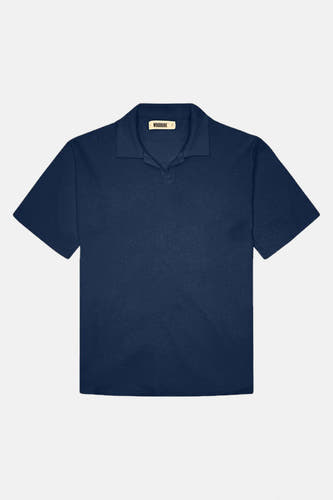 Polo bleu à manches courtes de WOODBIRD, en tissu uni avec col ouvert.