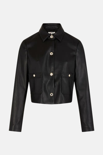 Manteau court noir de Morgan De Toi avec des boutons dorés et deux poches brodées.