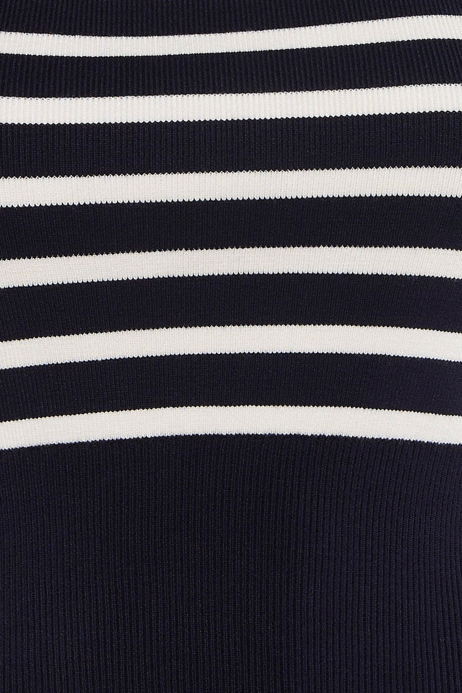 Débardeur bleu Morgan De Toi avec rayures blanches horizontales et texture côtelée.