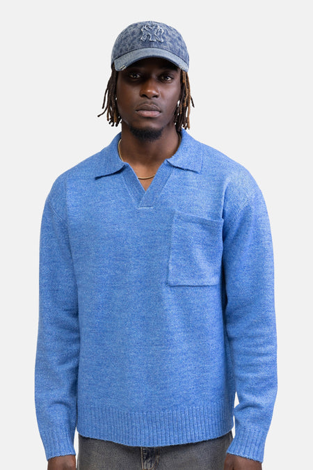 Pull col V - bleu