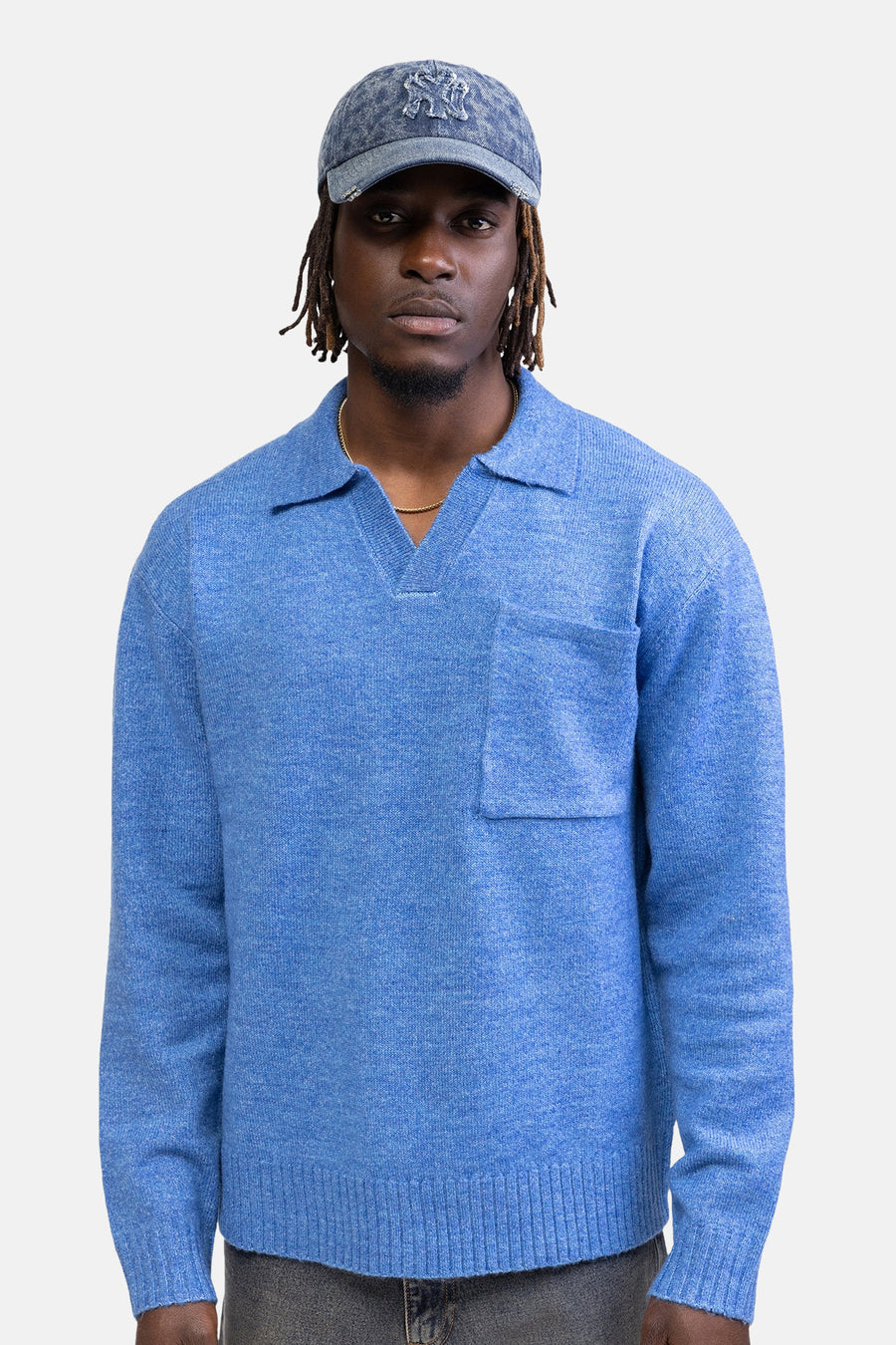 Pull col V - bleu