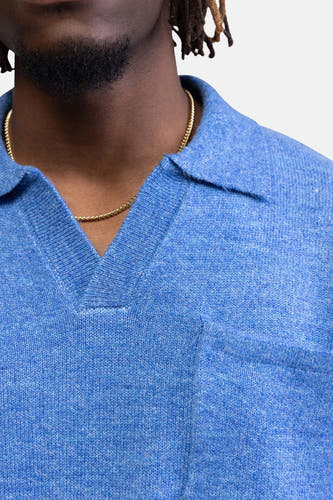 Pull col V - bleu