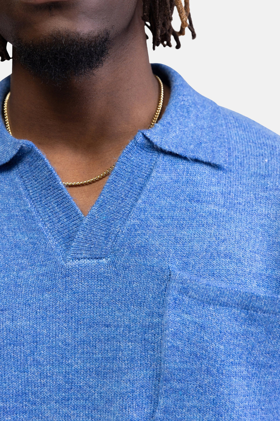 Pull col V - bleu