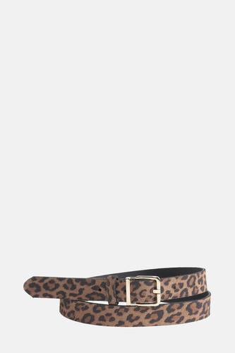 Ceinture brune de Legend avec imprimé léopard et boucle dorée.