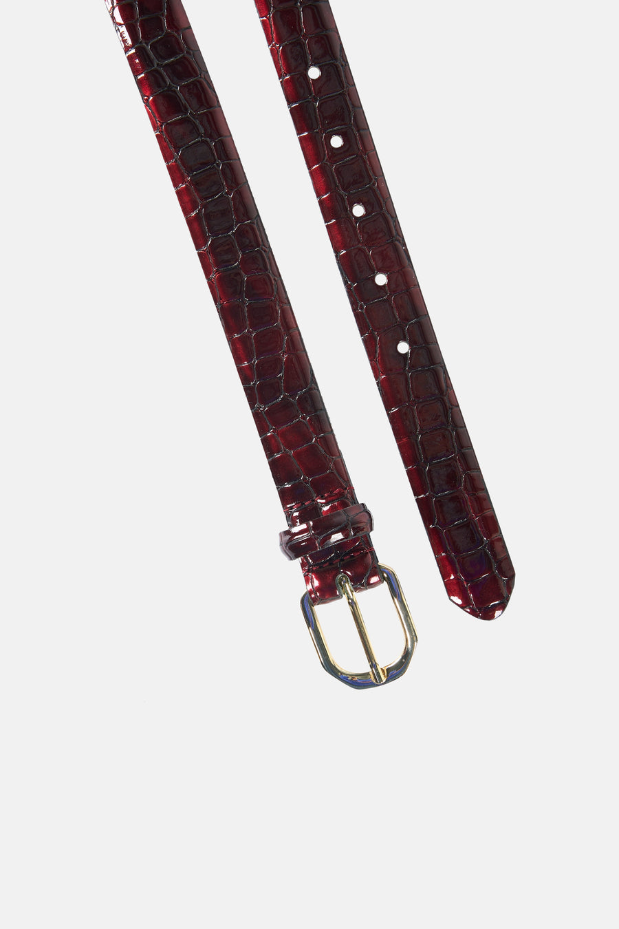 Ceinture rouge Legend avec imprimé crocodile et boucle dorée.