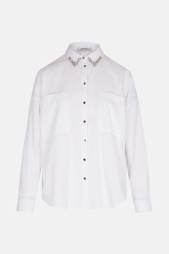 Blanc, chemise à longues manches de Morgan De Toi, avec un col élégant et des poches poitrine.
