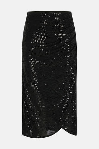 Robe noire de Morgan De Toi, avec des volants et un détail drapé à l'avant.
