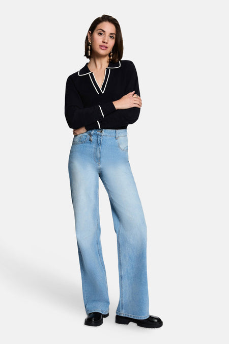 Pull col V - bleu