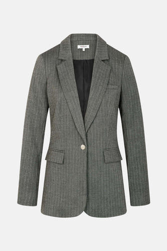 Blazer gris de Morgan de Toi avec une rayure blanche et une fermeture à un seul bouton, doté de poches.