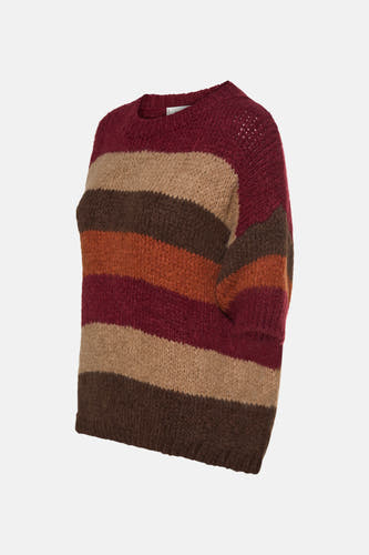 Sweat-shirt multicolore avec col rond de Terra di Siena, avec des rayures horizontales en brun, rouge et beige.