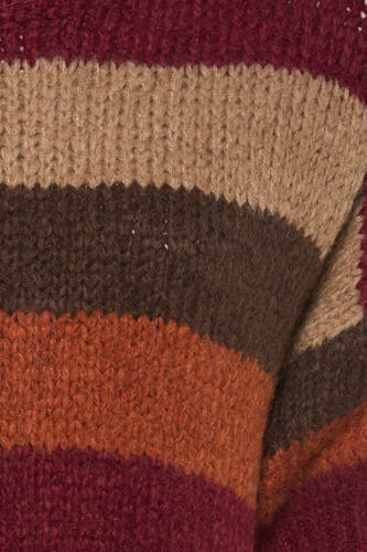 Sweat-shirt multicolore avec col rond de Terra di Siena, avec des rayures horizontales dans différentes teintes d'automne et textures.