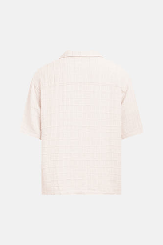 Chemise beige à manches courtes de REDEFINED REBEL, avec motif à carreaux tissé, vue arrière.
