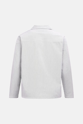 Chemise rayée à manches longues REDEFINED REBEL en blanc avec rayures foncées, texture seersucker, empiècement dos horizontal, vue arrière.