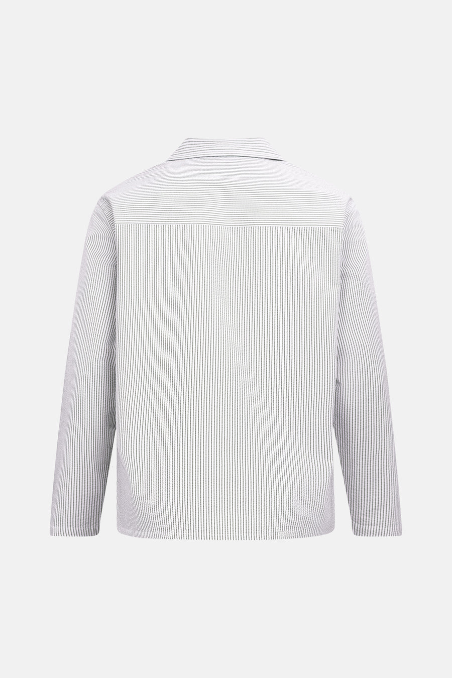 Chemise rayée à manches longues REDEFINED REBEL en blanc avec rayures foncées, texture seersucker, empiècement dos horizontal, vue arrière.