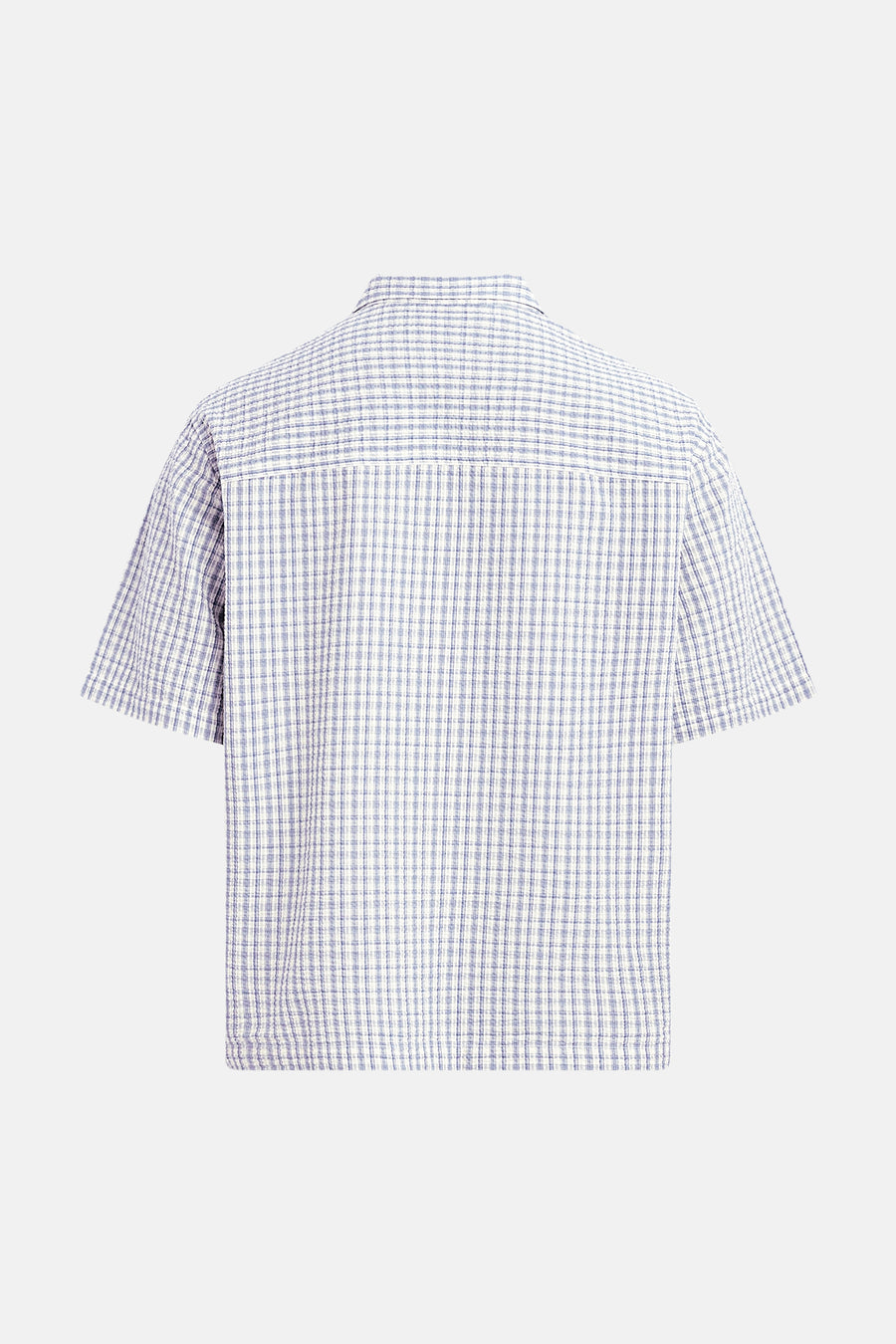 Blauw geruit korte mouwen overhemd van REDEFINED REBEL, achterkant met gestreepte textuur, losse pasvorm