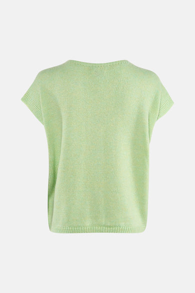 Gilet vert de Terra di Siena, avec une texture tricotée et des manches courtes.